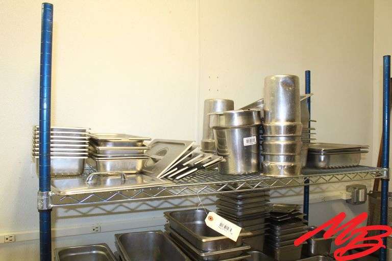 Lot of Stainless Steel Serving Pans: Square, Rectangle, and Rounds