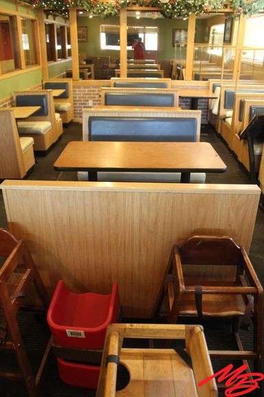 Booth Seating & Tables: 2 doubles, 2 singles, 3 Freestanding tables 48x26