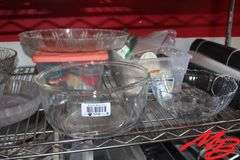 Assorted Glass & Plastic Decorative Bowls, Plastic Tub of Cookie Cutters, Assorted Drawer Liners