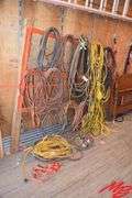 Assorted extension cords, air hose & jumper cables