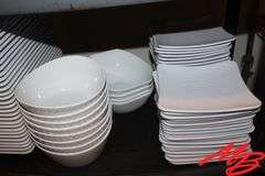 Plastic Serving Trays 8", Square Plates, & Ceramic Bowls 7.5"