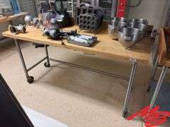 Stainless Steel Butcher Block Table on Casters, 72"x30"x37"