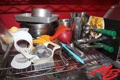 Assorted Glass Canisters, Stainless Steel Bowls, Ice Scoops, Cooking Trays, & Serving Utensils