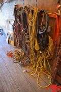 Assorted extension cords, air hose & jumper cables