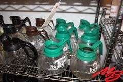(18) Glass Coffee Pots: Folgers, Hills Bros.