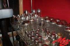 Assorted Glass Cream & Sugar, & Salt & Pepper Dispensers, & 2 Napkin Dispensers