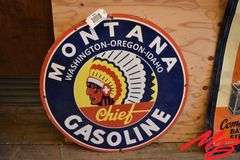 Montana Chief Gasoline Porcelain Sign 30"