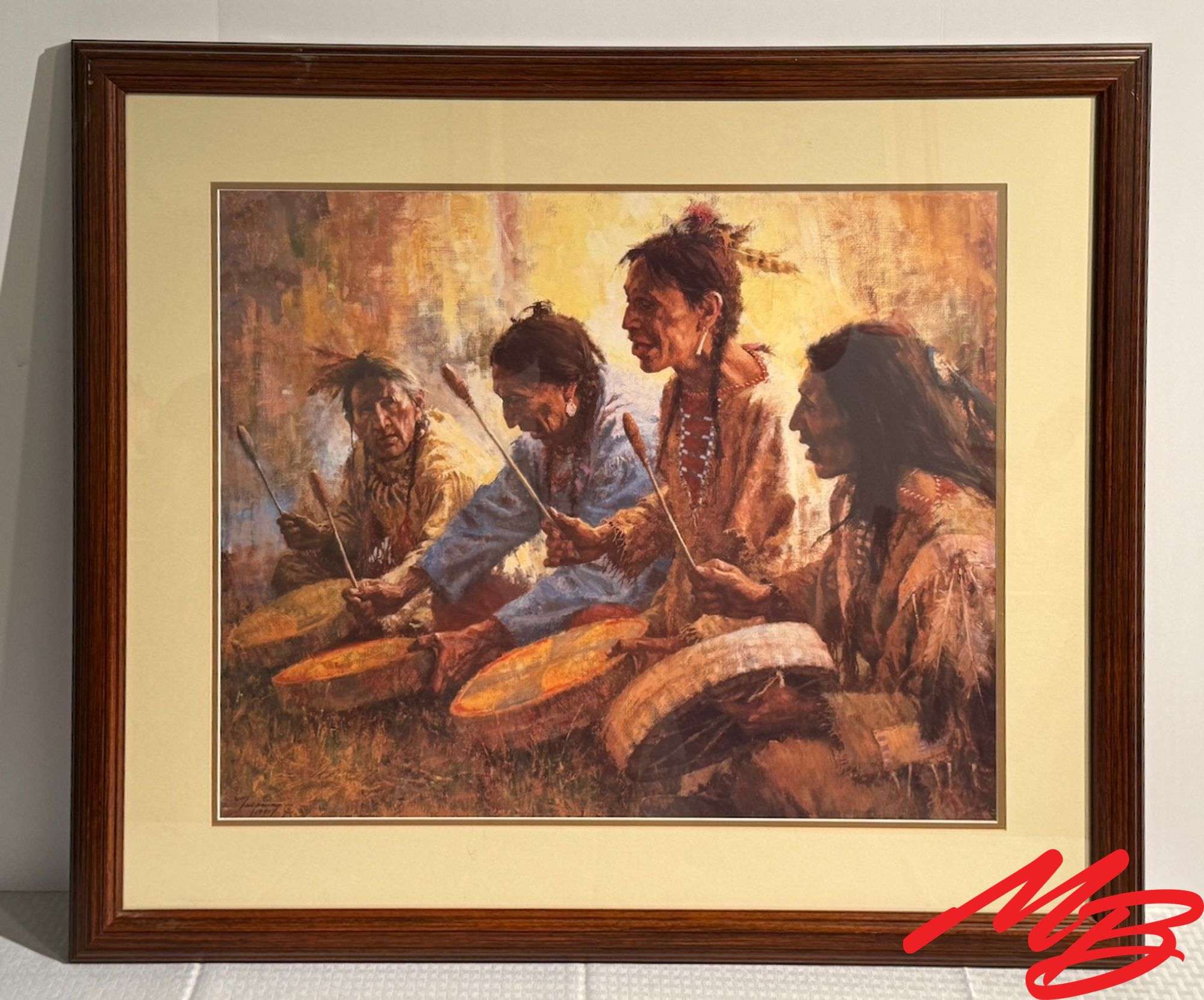 "Four Sacred Drummers" by Howard Terpning. Artwork  25-1/2"Wx20-3/4"H
