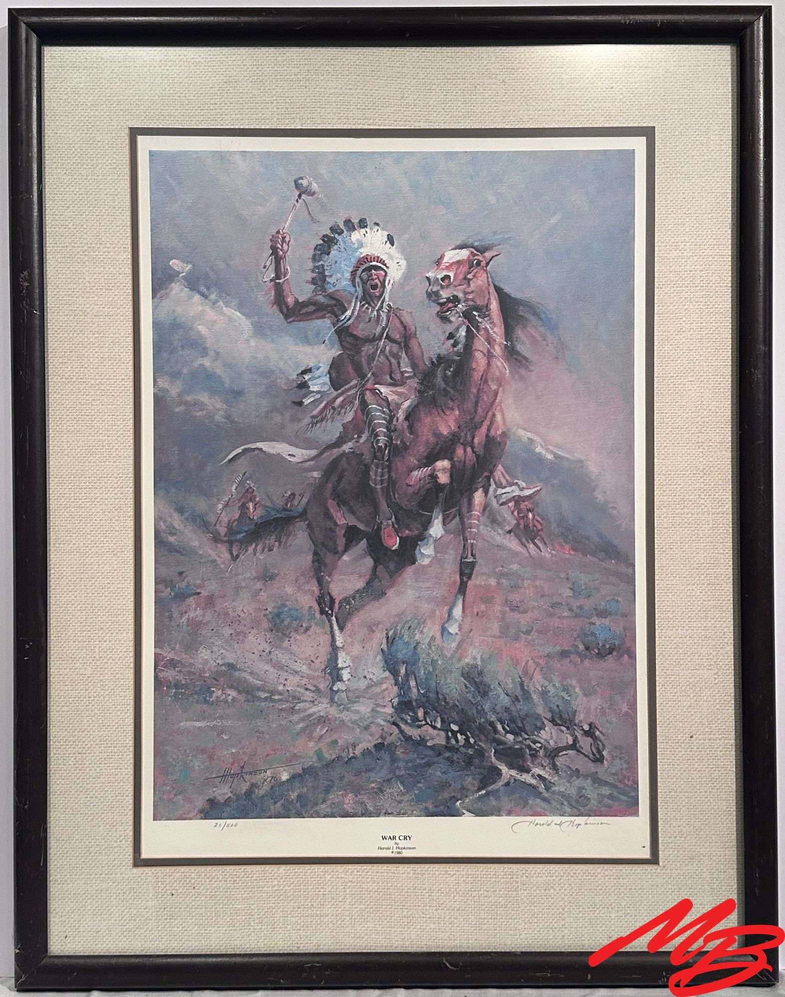 "War Cry" by Harold I Hopkinson.  Print, 20/500, Frame measures 24-1/2"W x 31-3/4"H