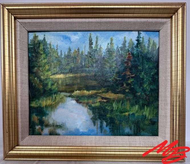 "Pond Reflections" by Billie Wright. Original, Artwork 9 1/2" W x 7 1/2" H