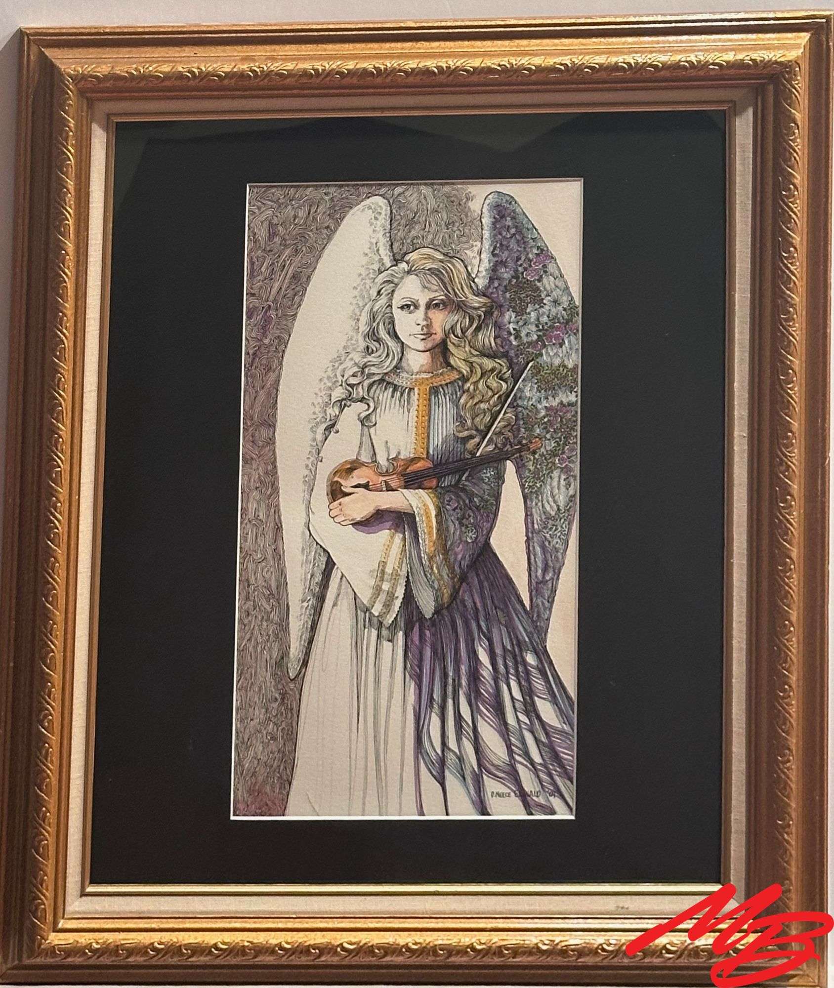 "Angel With Violin" by Debra Eiswald. Artwork 8-1/4"W x 16"H