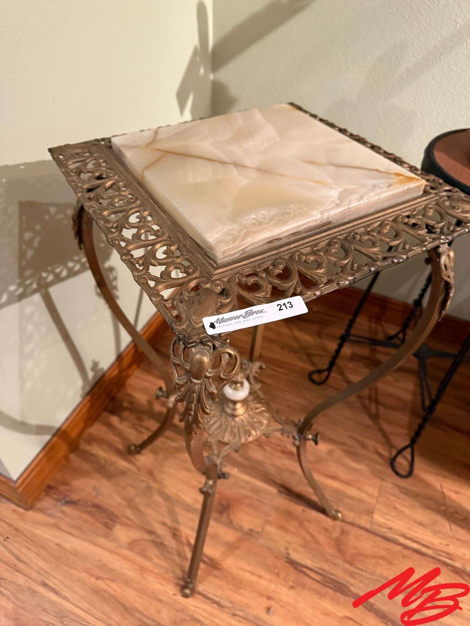 Vintage Metal Side Table With Marble Inlay Top