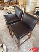 (2) Room and Board Walnut and Leather Bar Stools
