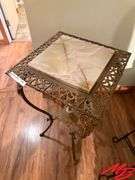 Vintage Metal Side Table With Marble Inlay Top