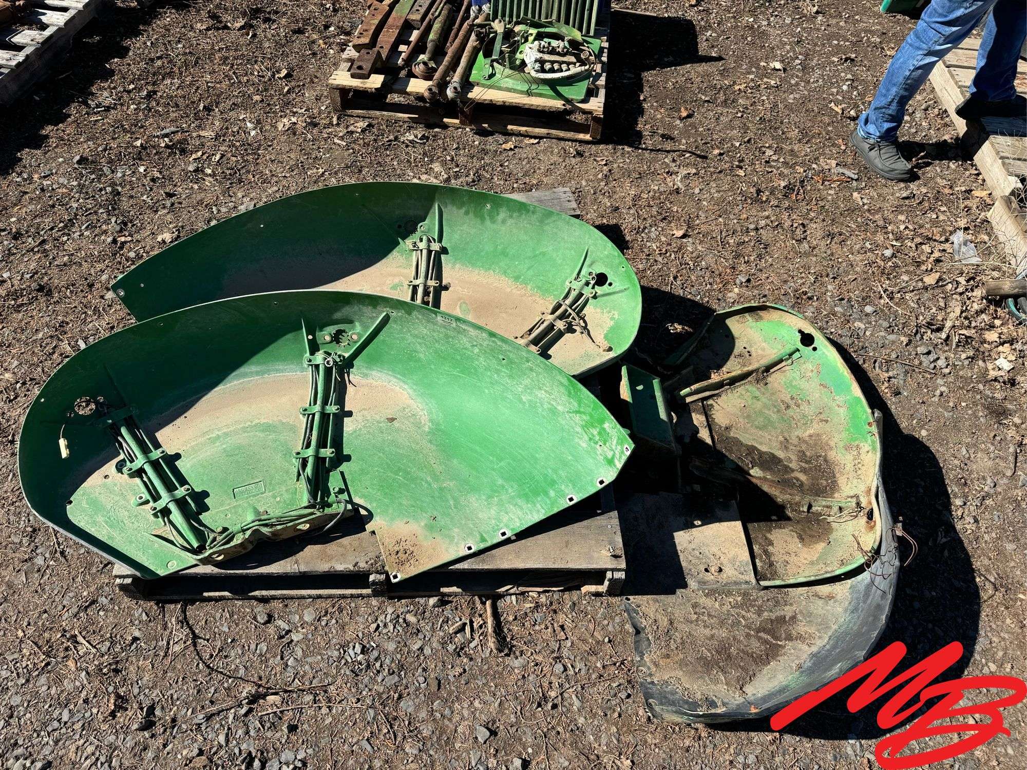 3 Pallets of John Deere Parts - Fenders, Tie Rods, Lights, Seat, Etc.