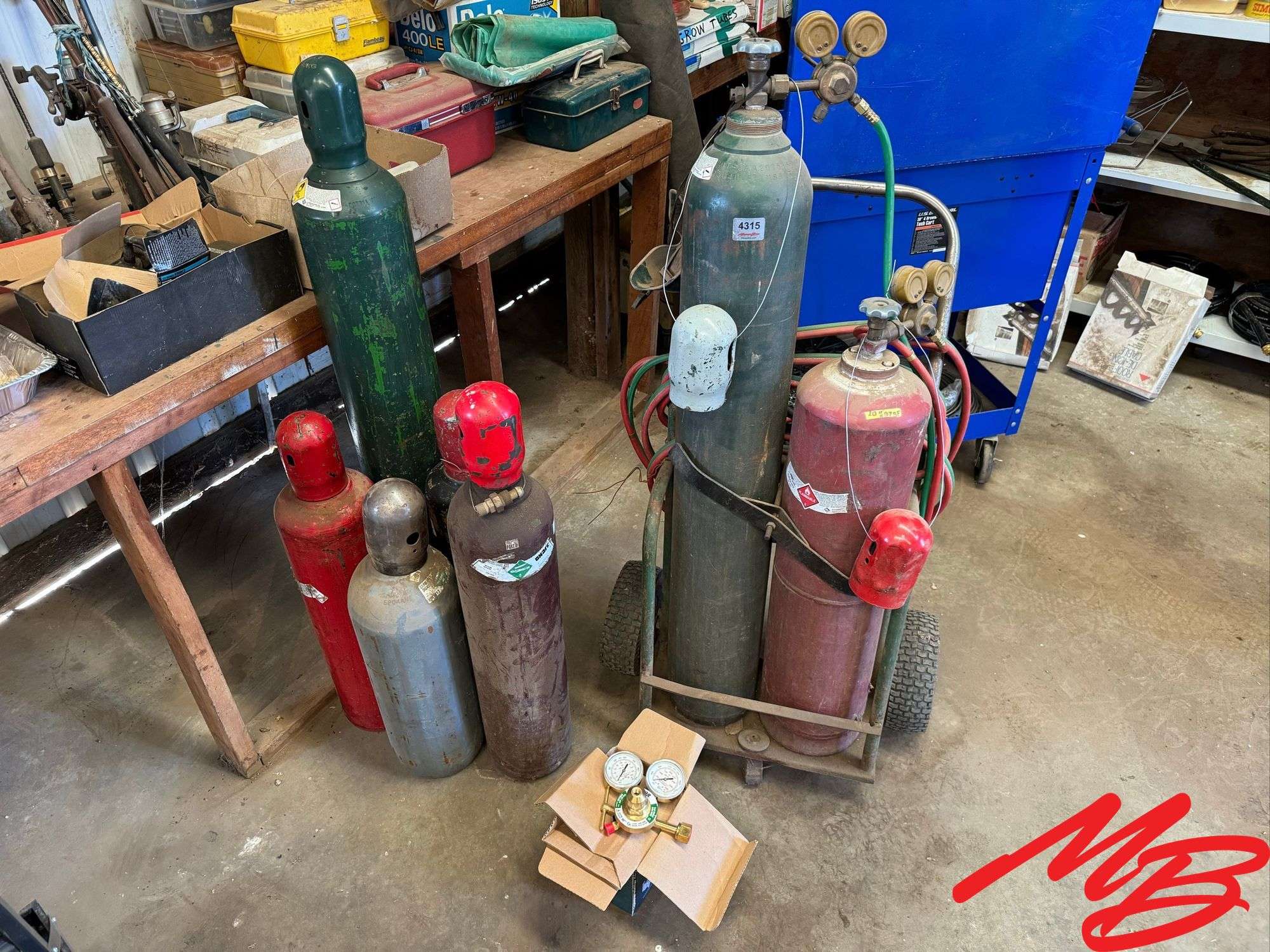 Oxy Acetylene Tanks on Cart with Extra Tanks