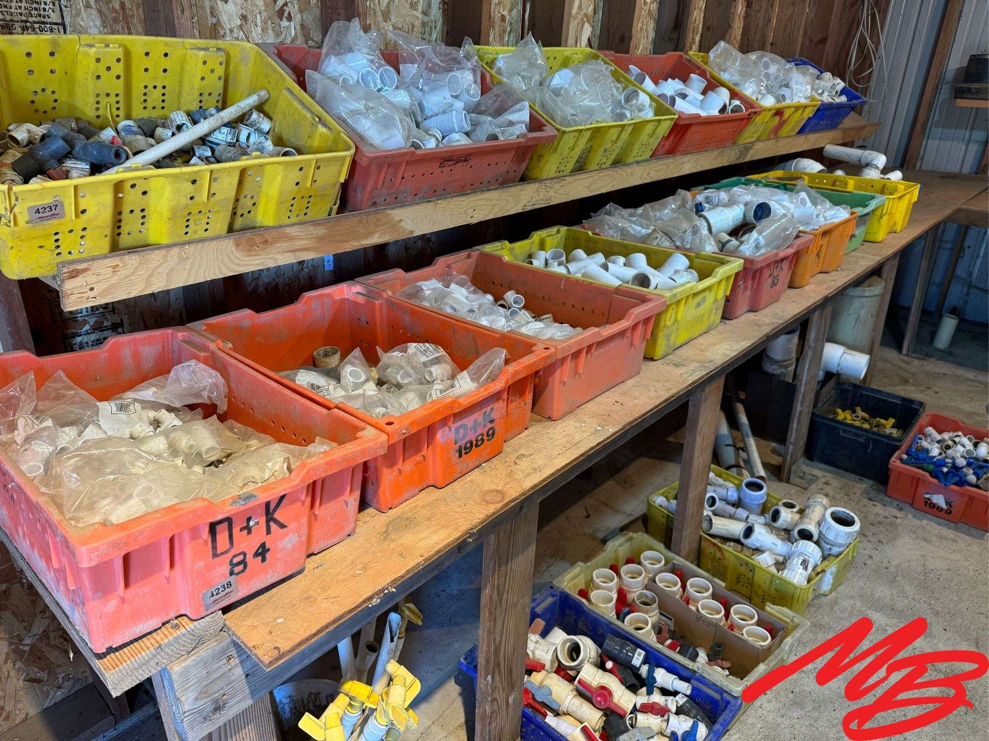 (8) Bins of PVC Irrigation Parts
