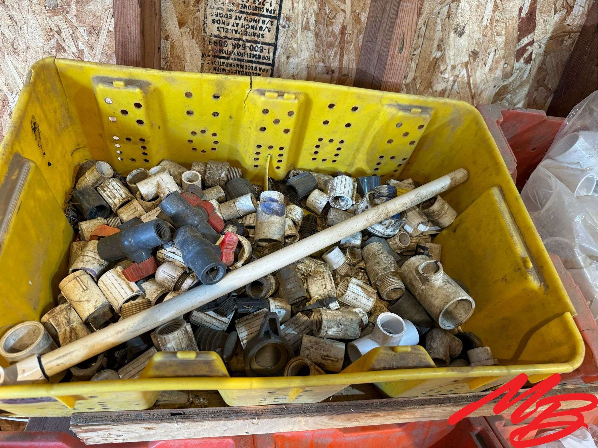 (6) Bins of PVC Irrigation Parts