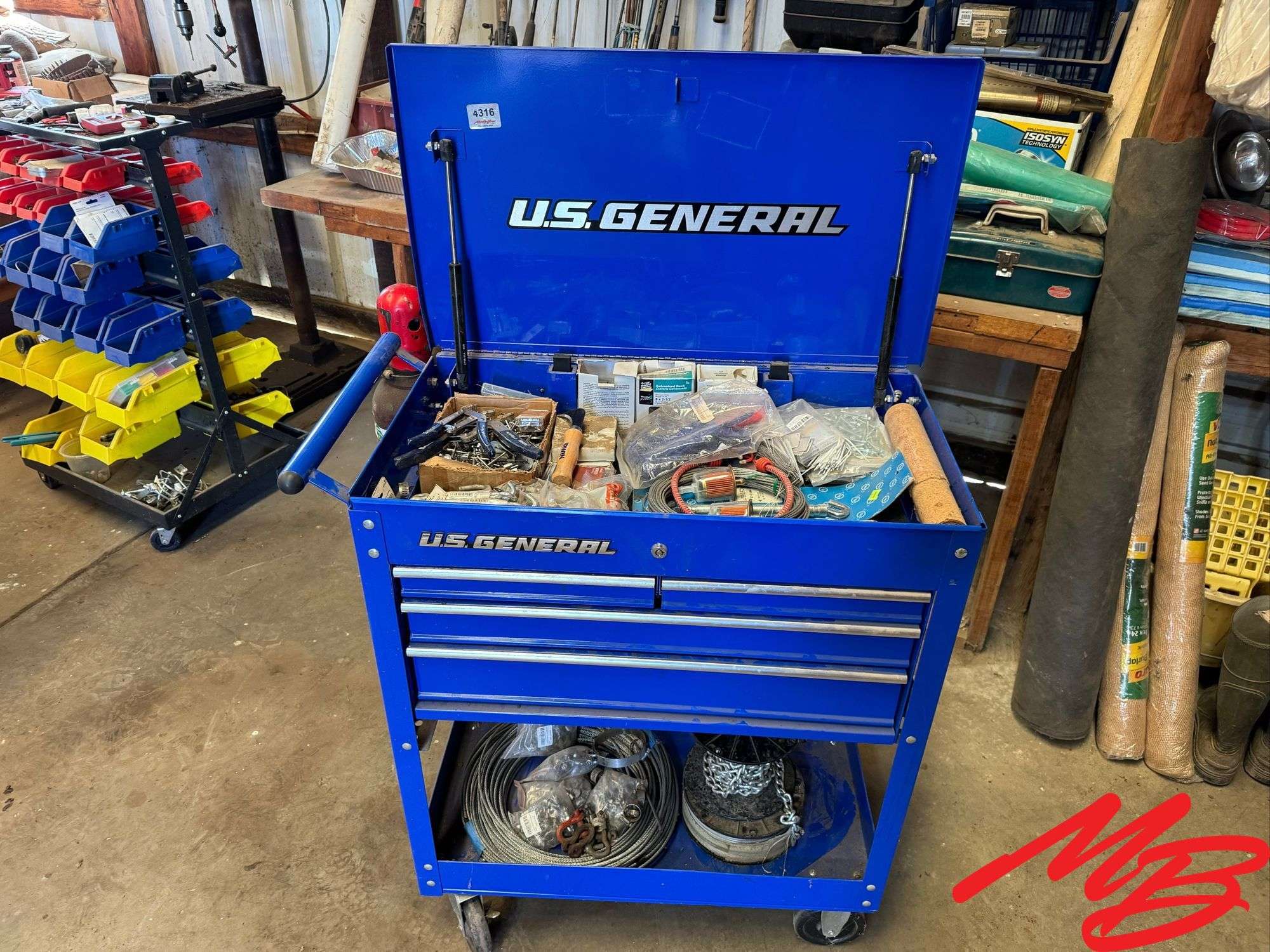 U.S. General Tool Box on Wheels with Contents