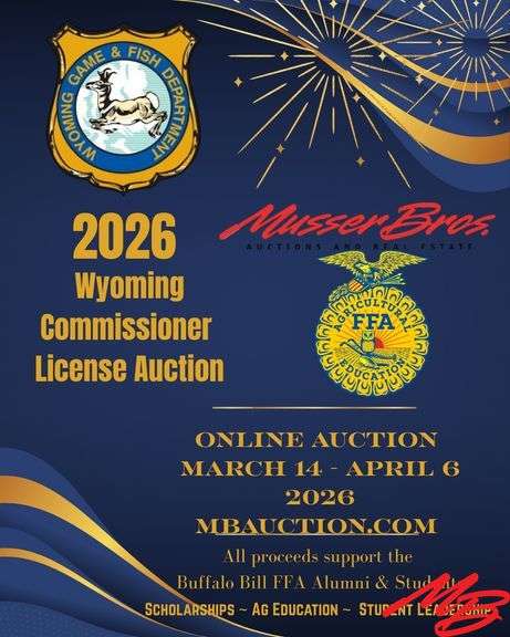 Cody Wyoming Buffalo Bill FFA Chapter 2026 Wyoming Commissioner License for Antelope, Elk, or Deer Auction 