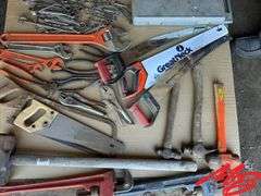 Assortment of Handtools - Wrenches, Saw, Pipe Wrenches