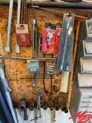 Wall of Saws, Nuts & Bolt Bin, Yard Tools, Etc.