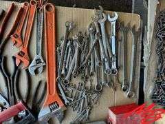 Assortment of Handtools - Wrenches, Saw, Pipe Wrenches