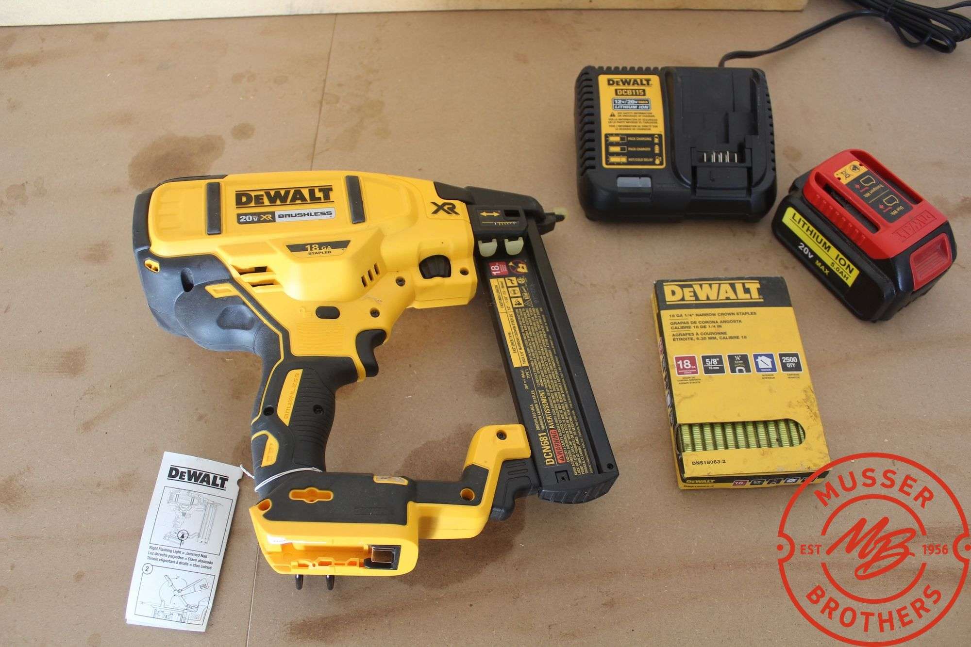 DeWalt 18ga Stapler DCN681, 20v w/Charger & Aftermarket Battery