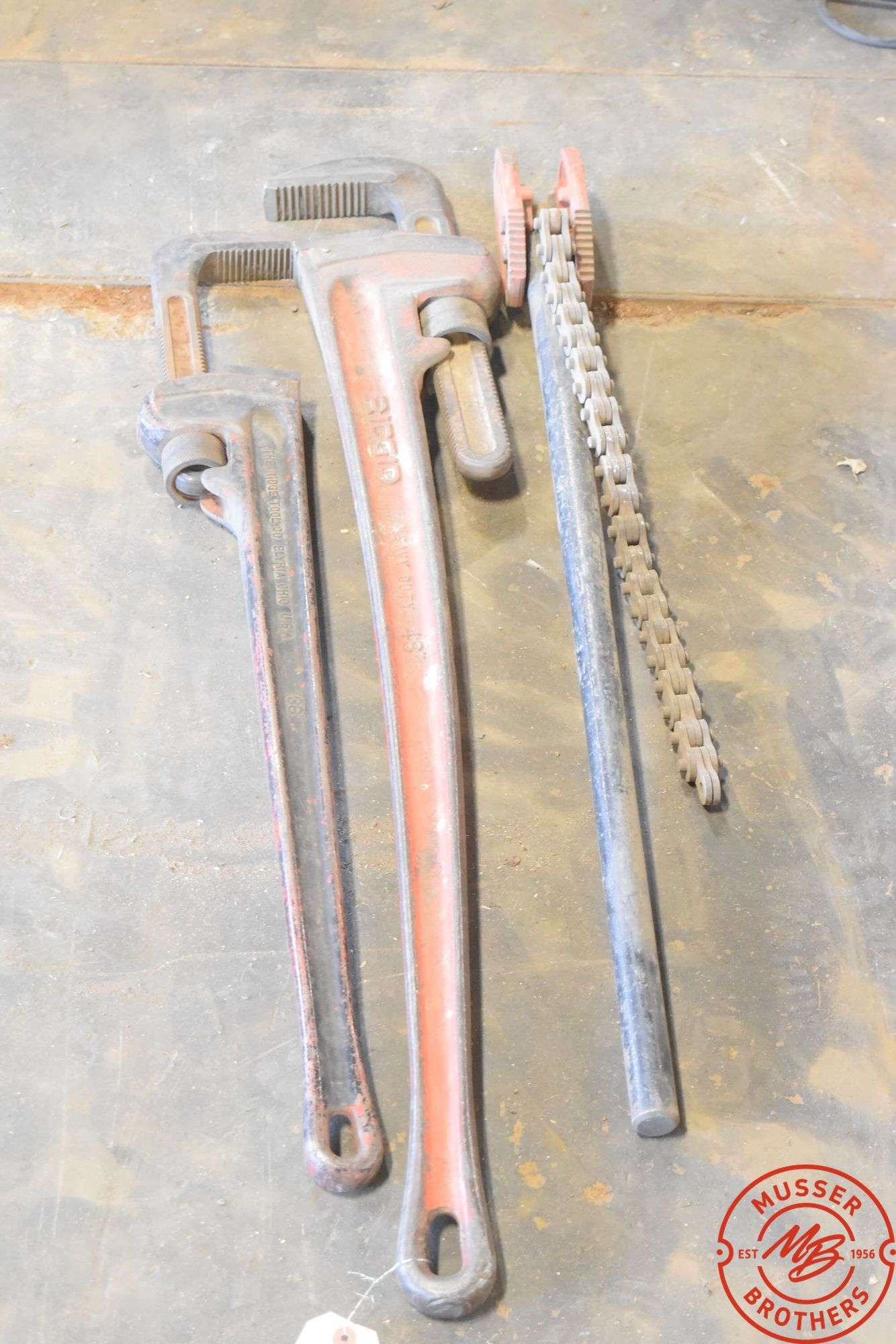 (2) Pipe Wrenches w/ Chain Wrench