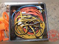 Assorted Elec. Cords & Power Strips, Jumper Cables