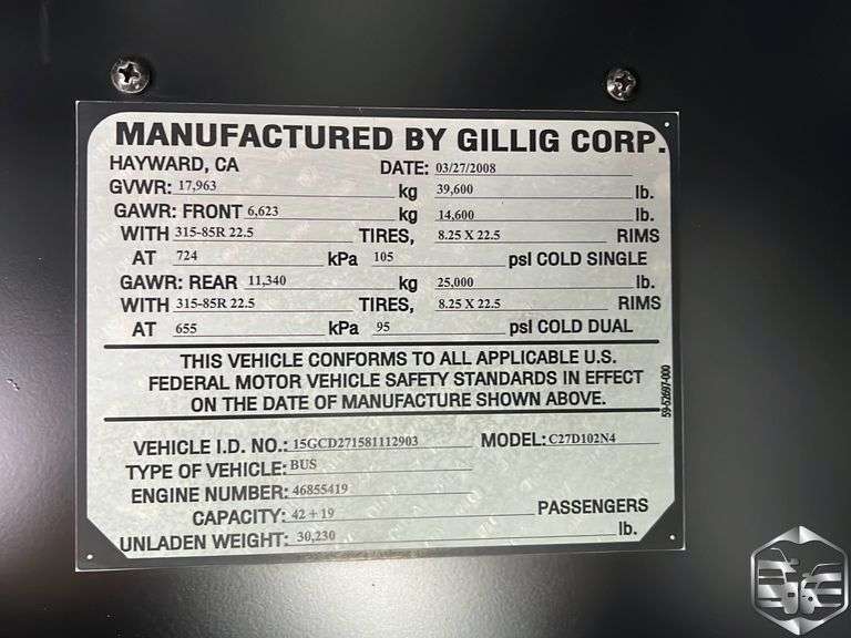 2008 Gillig Corp. C27D102N4